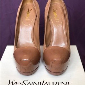 Brown suede YSL pumps in good condition